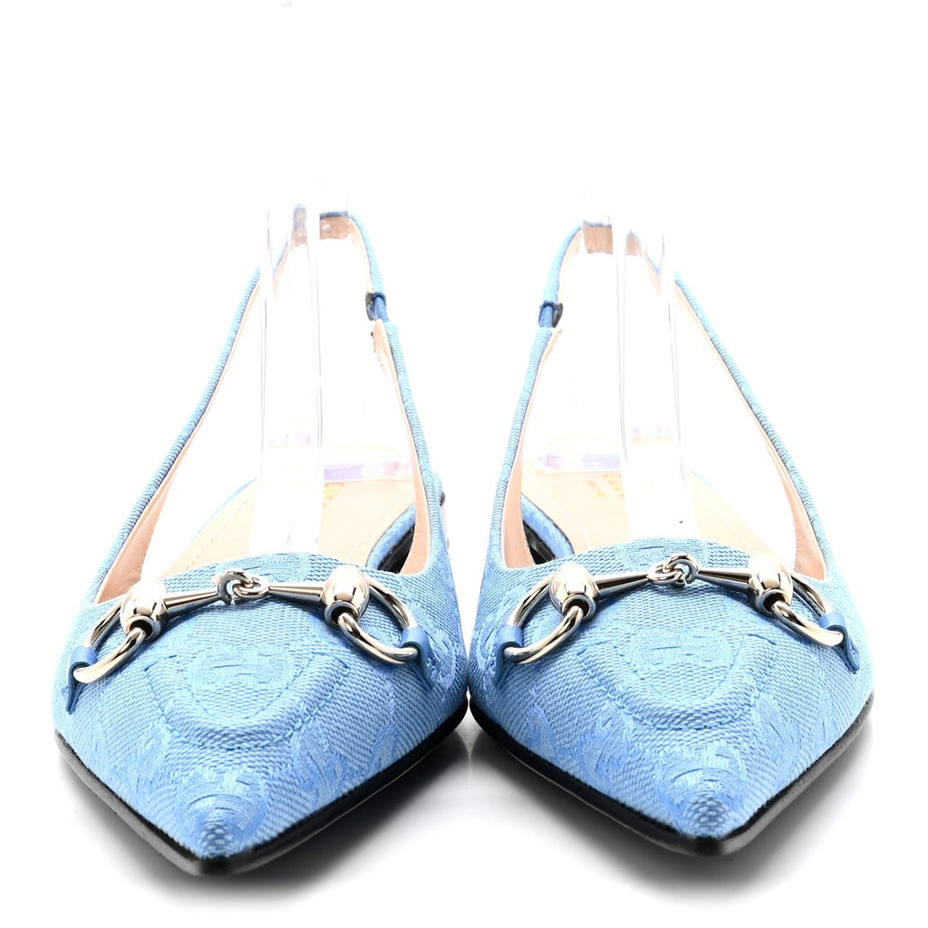 CANVAS GG MONOGRAM HORSEBIT WOMENS SLINGBACK BALLET FLAT LIGHT BLUE