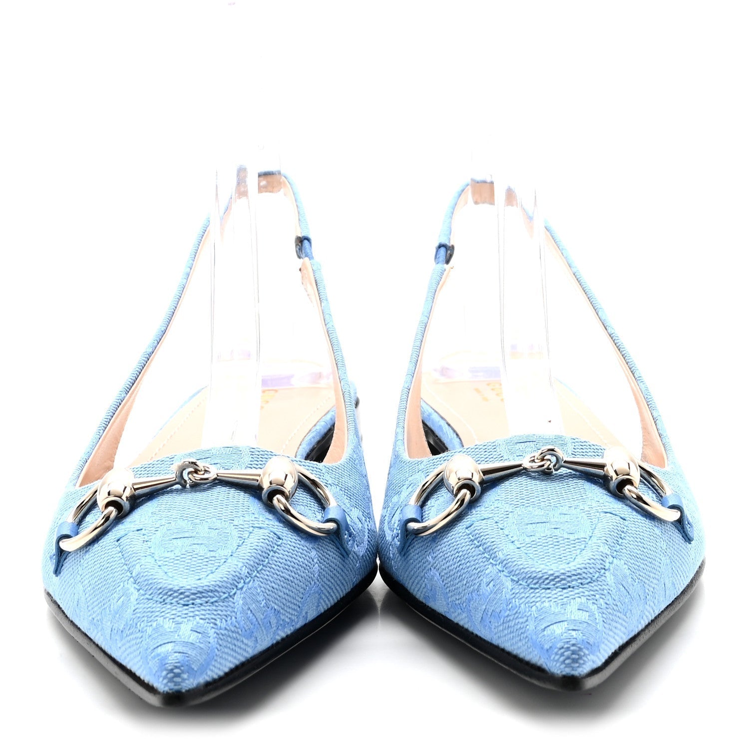 CANVAS GG MONOGRAM HORSEBIT WOMENS SLINGBACK BALLET FLAT LIGHT BLUE