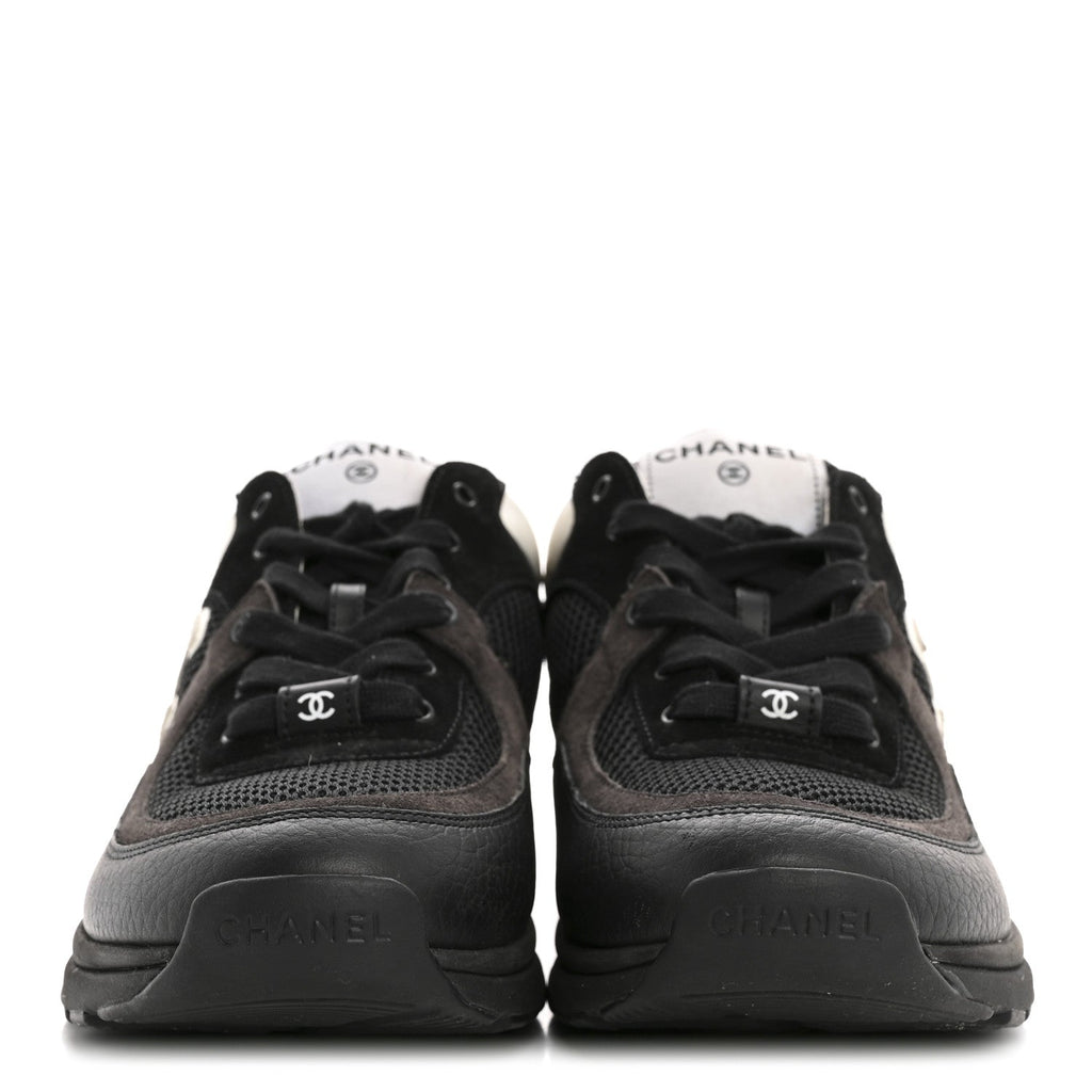 MESH SUEDE GRAINED CALFSKIN WOMENS CC SNEAKERS BLACK WHITE
