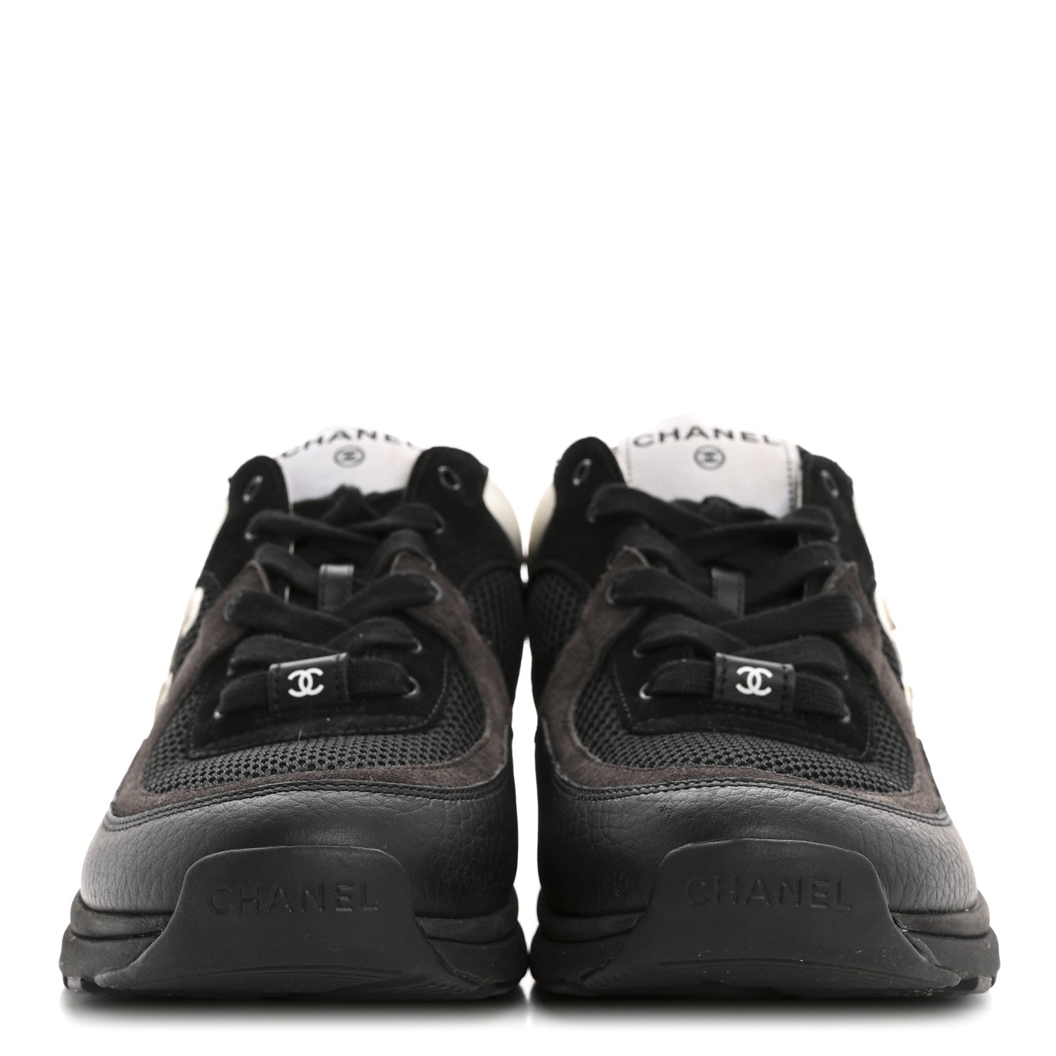 MESH SUEDE GRAINED CALFSKIN WOMENS CC SNEAKERS BLACK WHITE