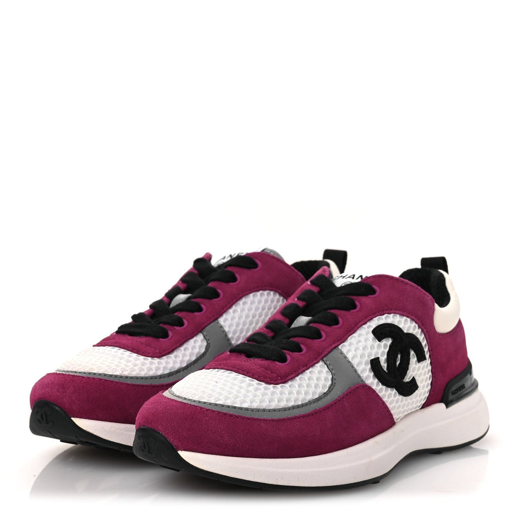 MESH SUEDE CALFSKIN WOMENS CC SNEAKERS WHITE DARK PINK GREY