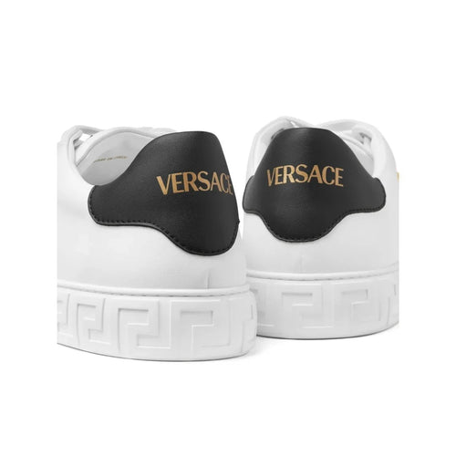Versace Leather Sneakers With Greek Embroidery - White/Black/Gold