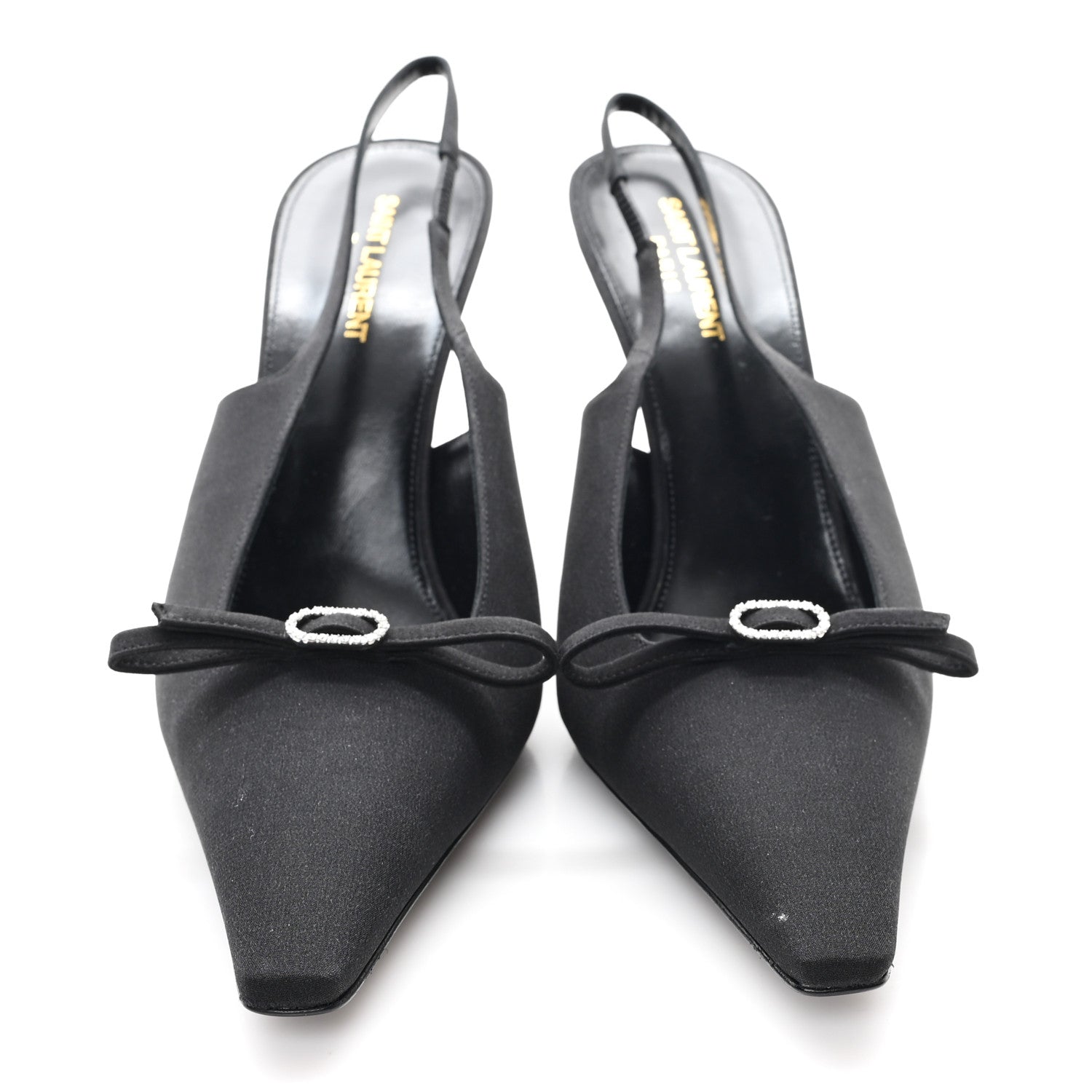 CREPE DE CHINE CRYSTAL BOW SLINGBACK PUMPS BLACK