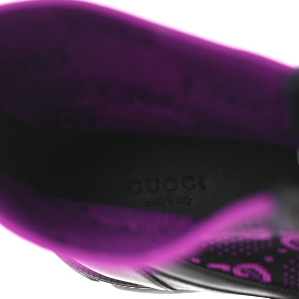 QUEBEC CALFSKIN TECHNICAL JERSEY KNIT GG MONOGRAM HORSEBIT ANKLE BOOTS BLACK FUCSIA