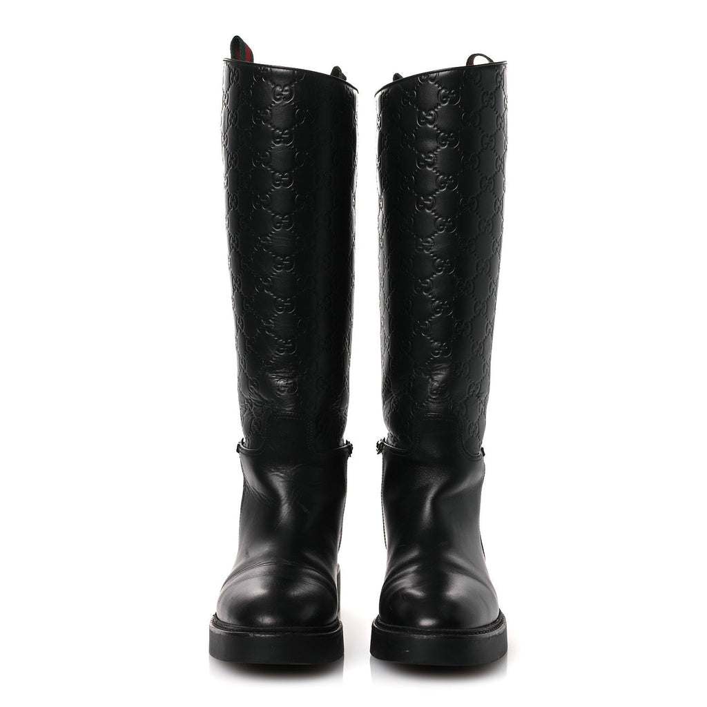GUCCISSIMA REAL BETIS GLAMOUR CALFSKIN MICHELANGELO SLIM HORSEBIT RIDING BOOTS BLACK