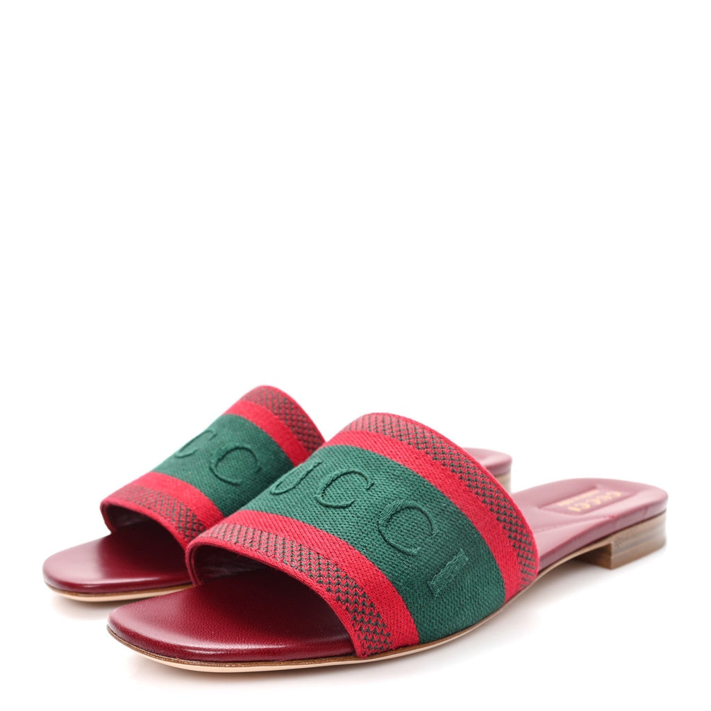 CANVAS WEB WOMENS SLIDE SANDALS RED BORDEAUX