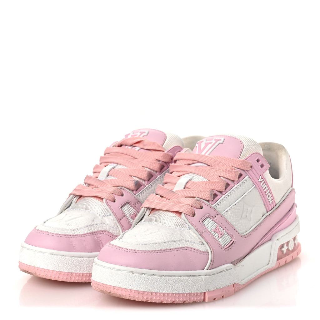 CALFSKIN MONOGRAM WOMENS LV TRAINER SNEAKERS LIGHT PINK