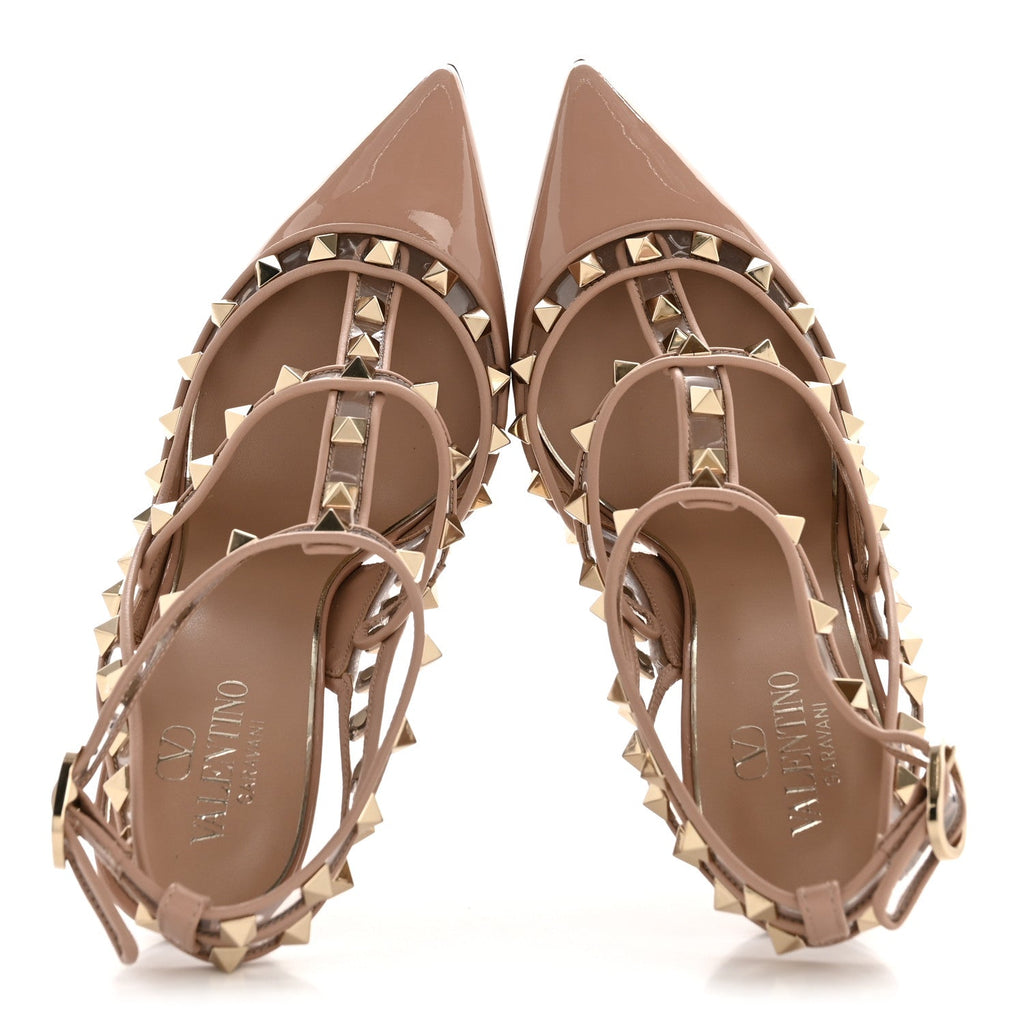 PATENT PVC ROCKSTUD ANKLE STRAP 100MM PUMPS ROSE