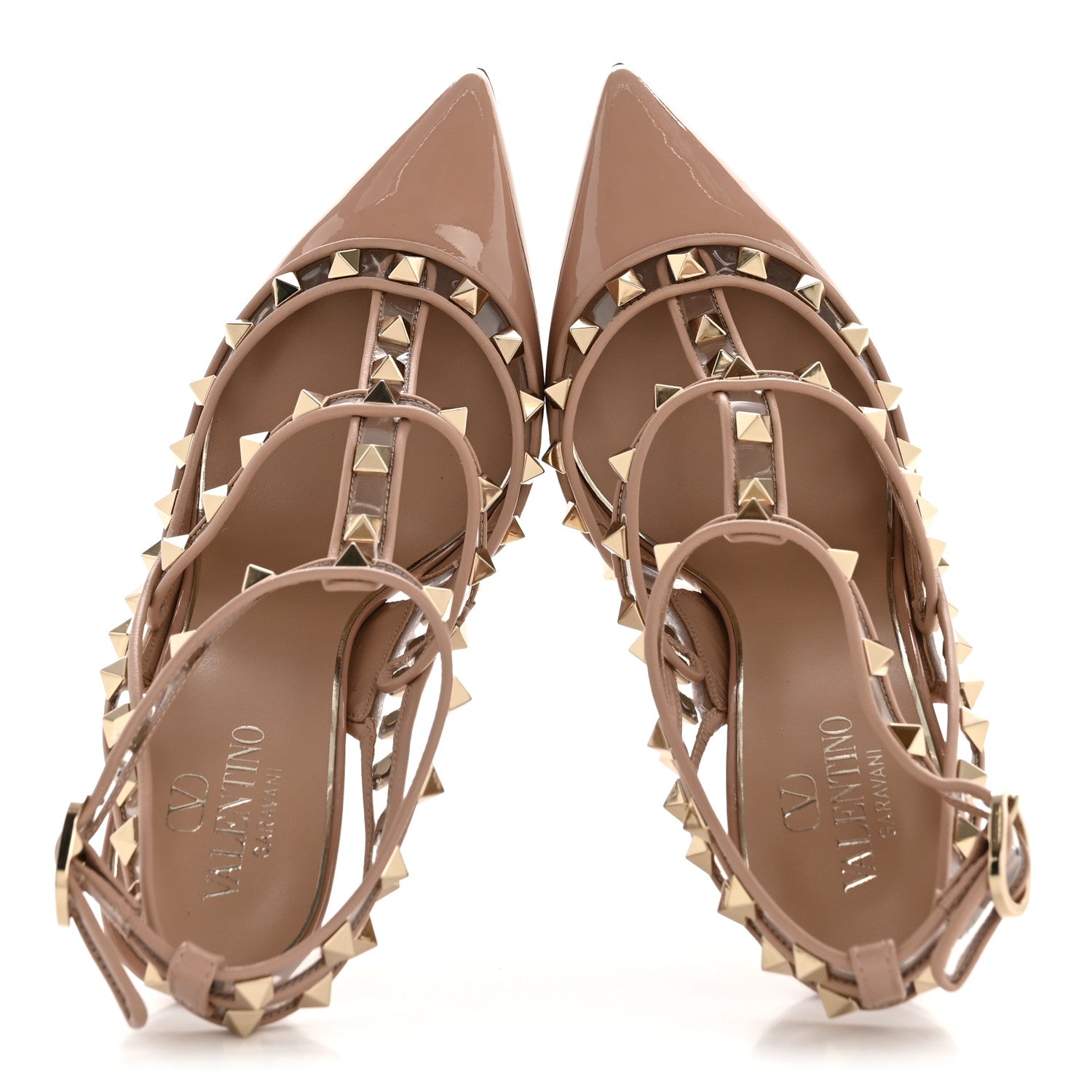 PATENT PVC ROCKSTUD ANKLE STRAP 100MM PUMPS ROSE