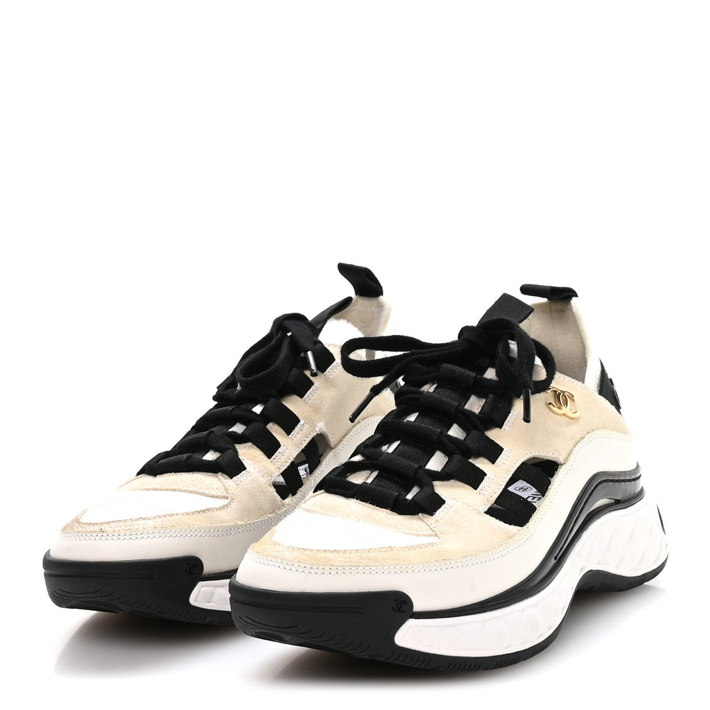 FABRIC CALFSKIN SUEDE CC SNEAKERS IVORY BLACK