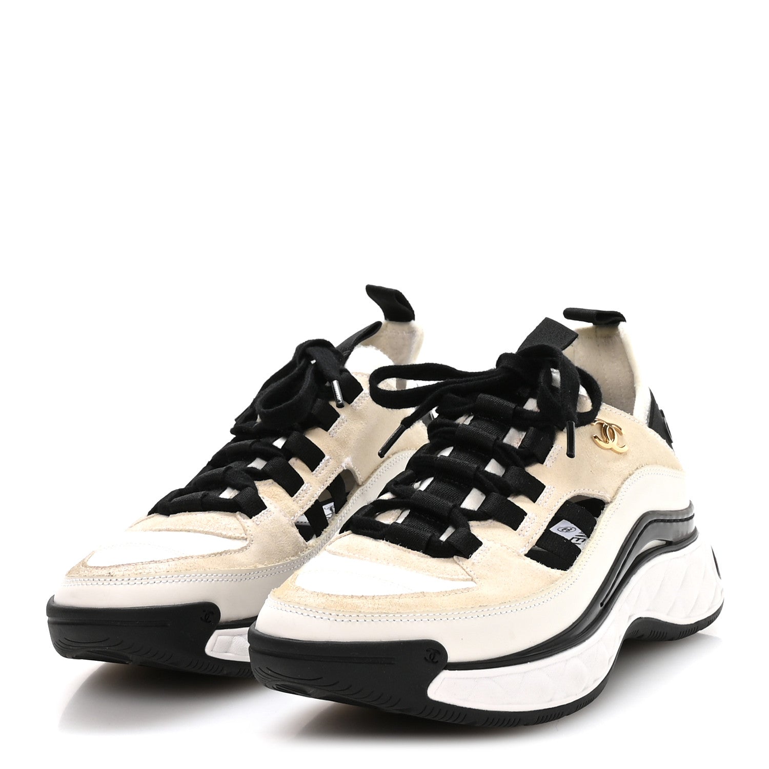 FABRIC CALFSKIN SUEDE CC SNEAKERS IVORY BLACK