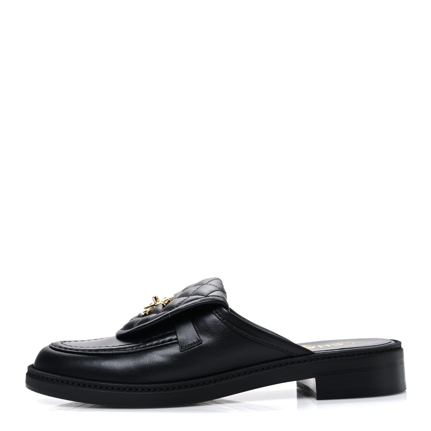LAMBSKIN QUILTED CC TURNLOCK MULES BLACK