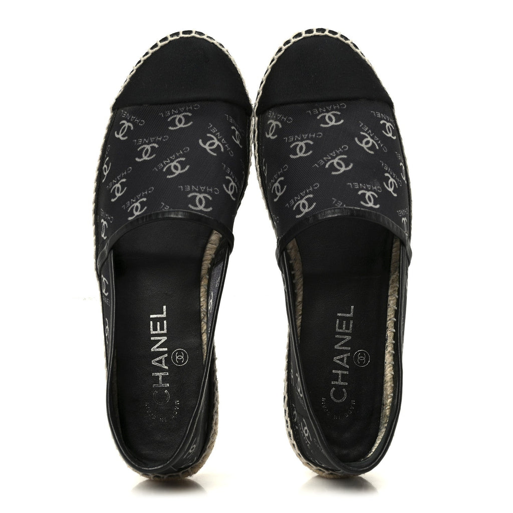 MESH GROSGRAIN CC ESPADRILLES BLACK WHITE