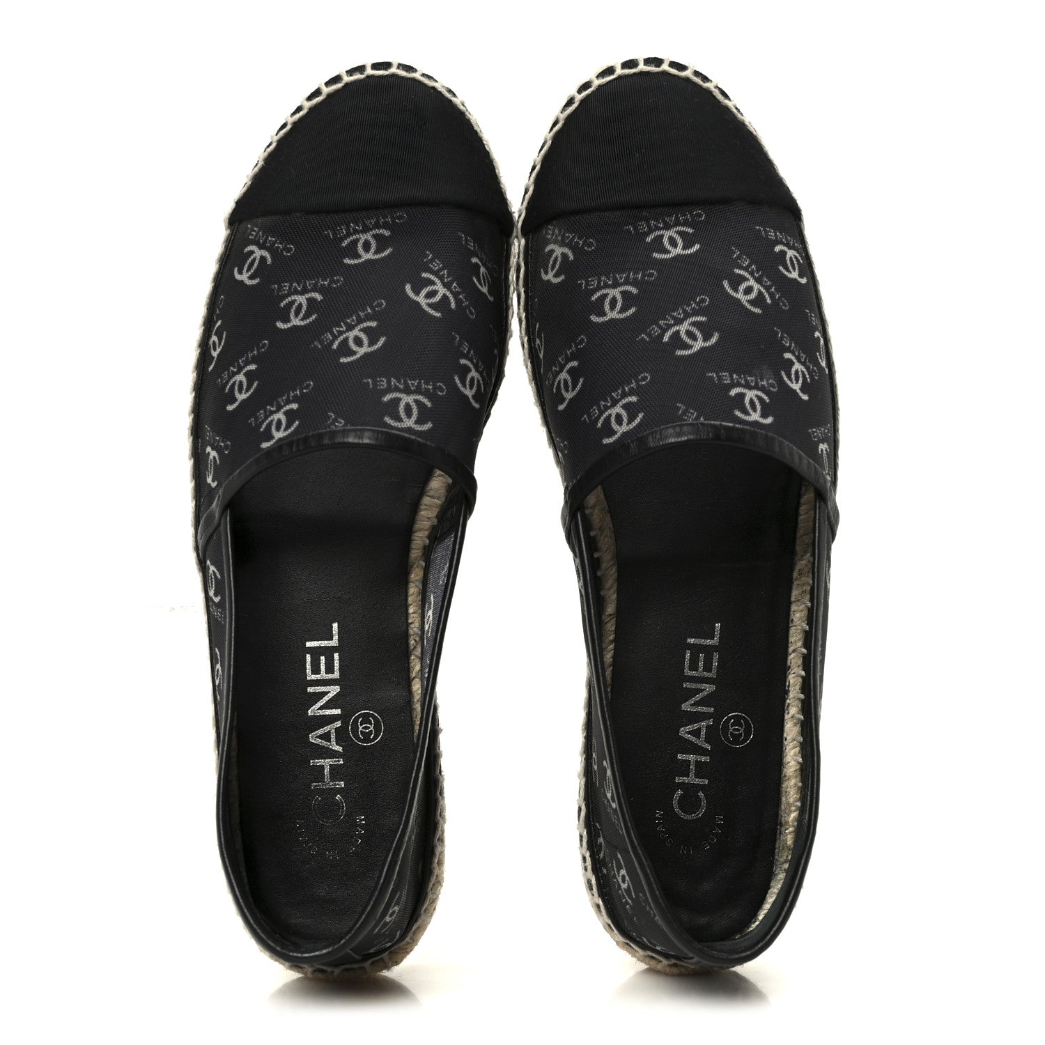 MESH GROSGRAIN CC ESPADRILLES BLACK WHITE