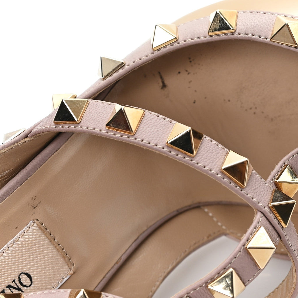 PATENT NAPPA ROCKSTUD ANKLE STRAP 100MM PUMPS CAMEL ROSE POUDRE