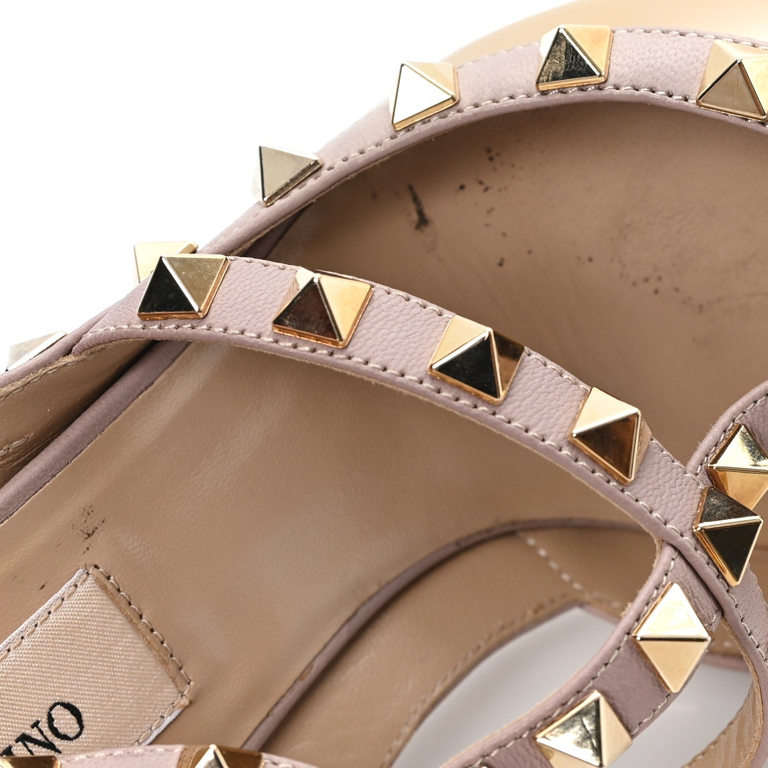 PATENT NAPPA ROCKSTUD ANKLE STRAP 100MM PUMPS CAMEL ROSE POUDRE