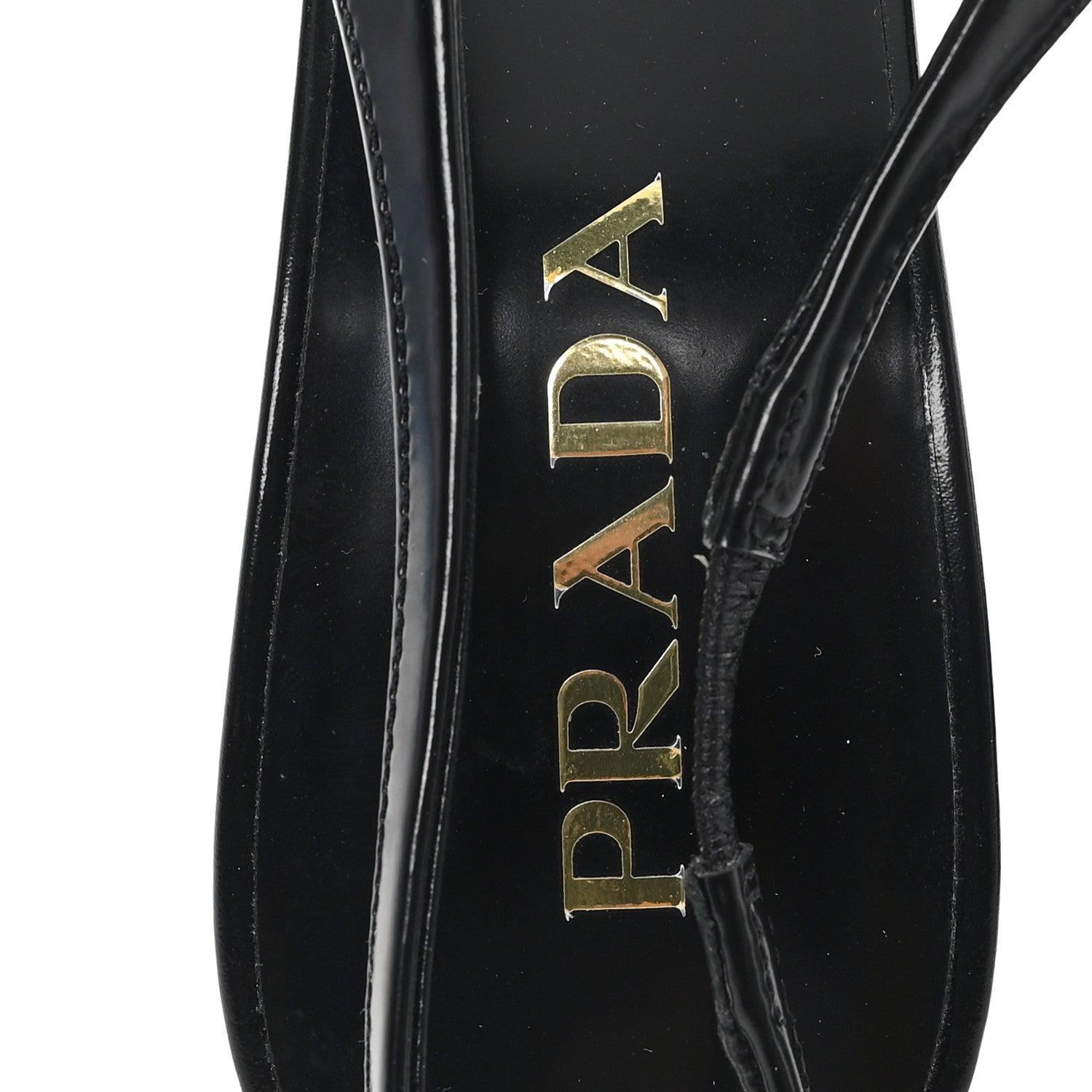 PATENT CALFSKIN SQUARE TOE 85MM SLINGBACK PUMPS BLACK