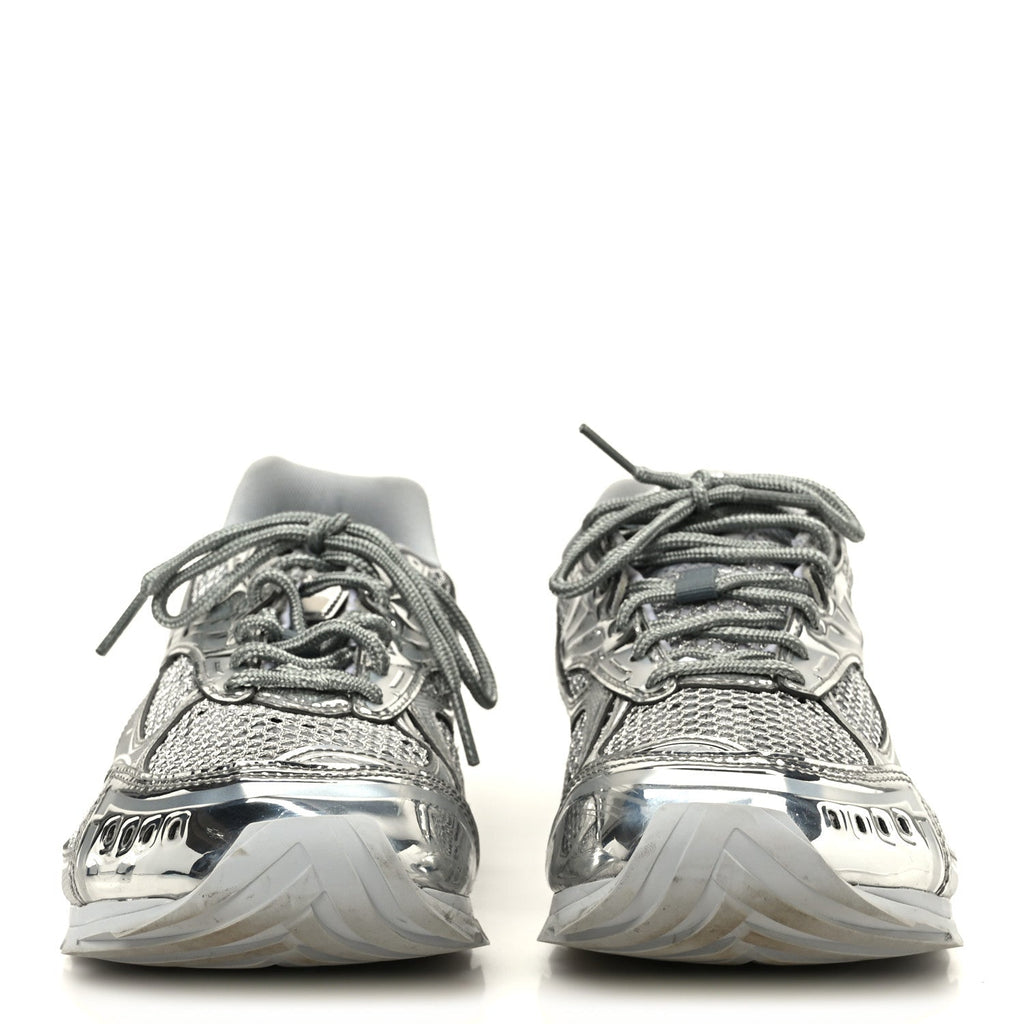 CALFSKIN FISHNET FABRIC ORBIT SNEAKERS SILVER