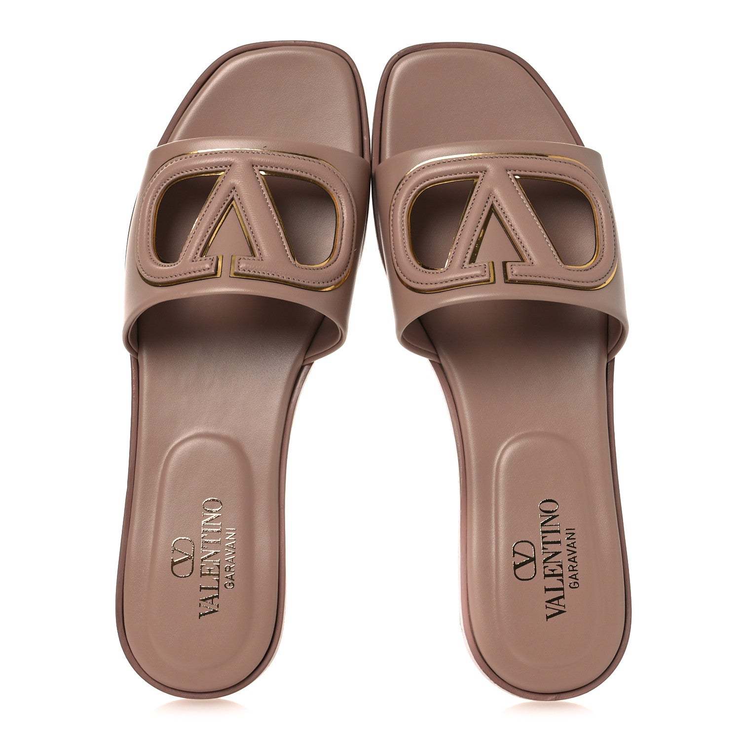 CALFSKIN VLOGO CUT OUT FLAT SLIDE SANDALS ROSE