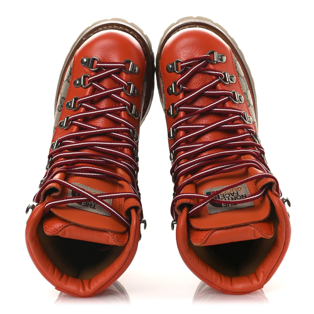 X THE NORTH FACE MONOGRAM TEXTURED CALFSKIN HIKING ANKLE BOOTS BEIGE EBONY DEEP ORANGE