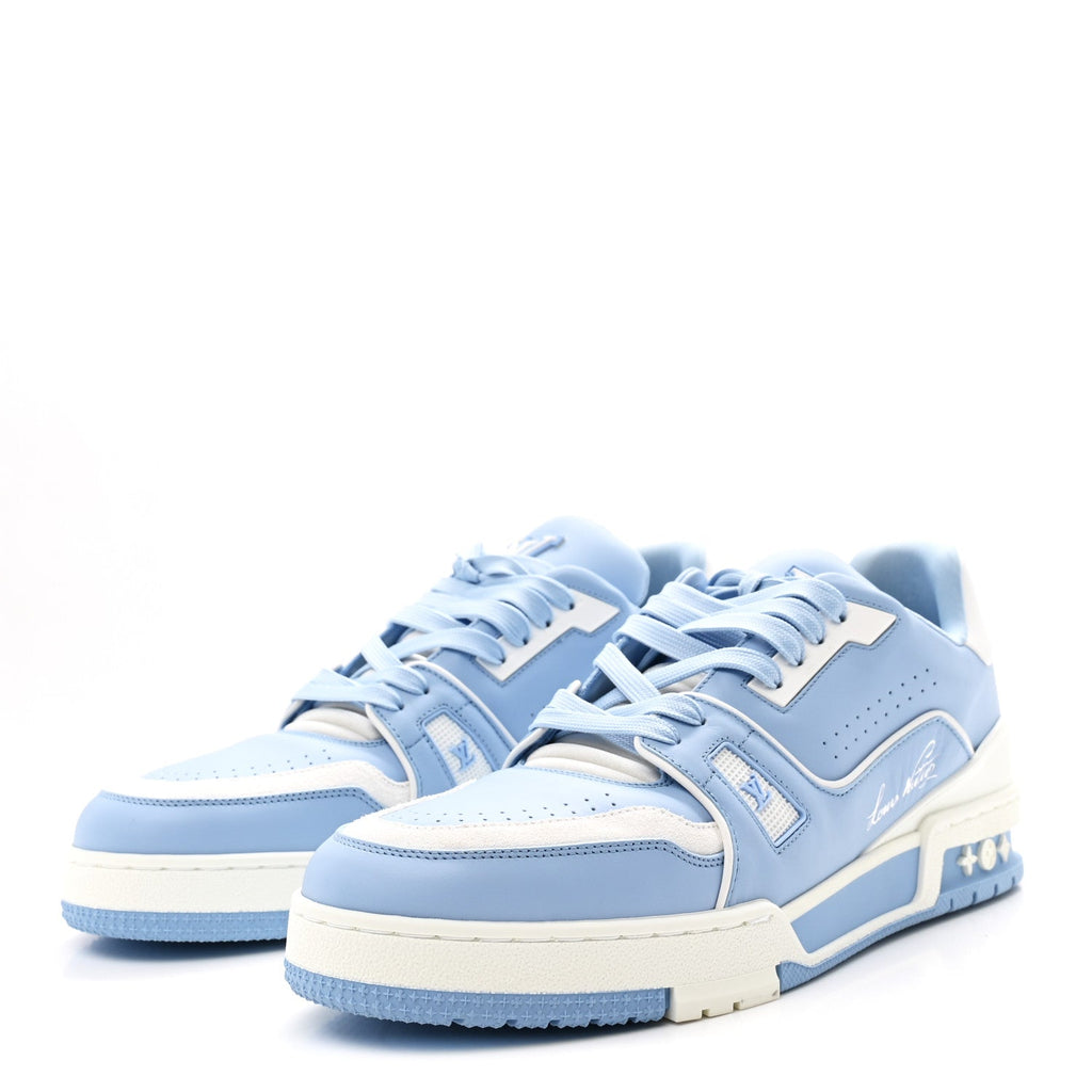 LOUIS VUITTON CALFSKIN EMBOSSED MONOGRAM DENIM LV TRAINER SNEAKERS FULL DENIM BLUE