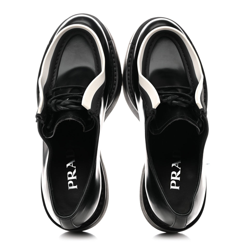 SPAZZOLATO ROIS MONOLITH 55MM DERBY LOAFERS BLACK WHITE