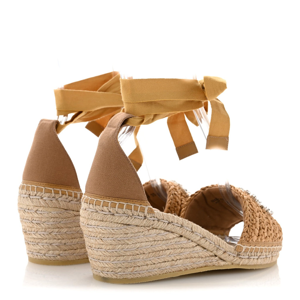 RAFFIA CANVAS CRYSTAL INTERLOCKING G ESPADRILLES BEIGE