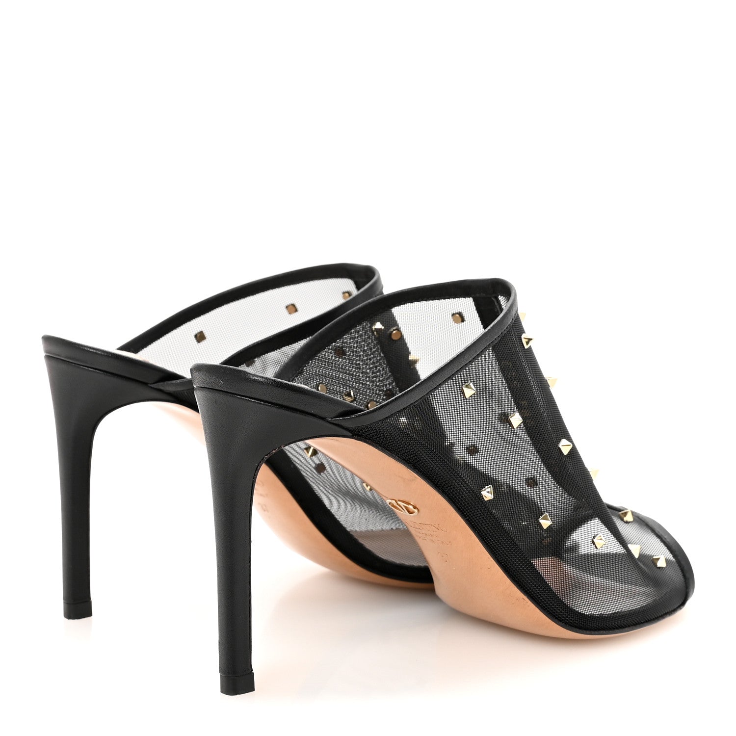 CALFSKIN MESH ROCKSTUD MULE BLACK