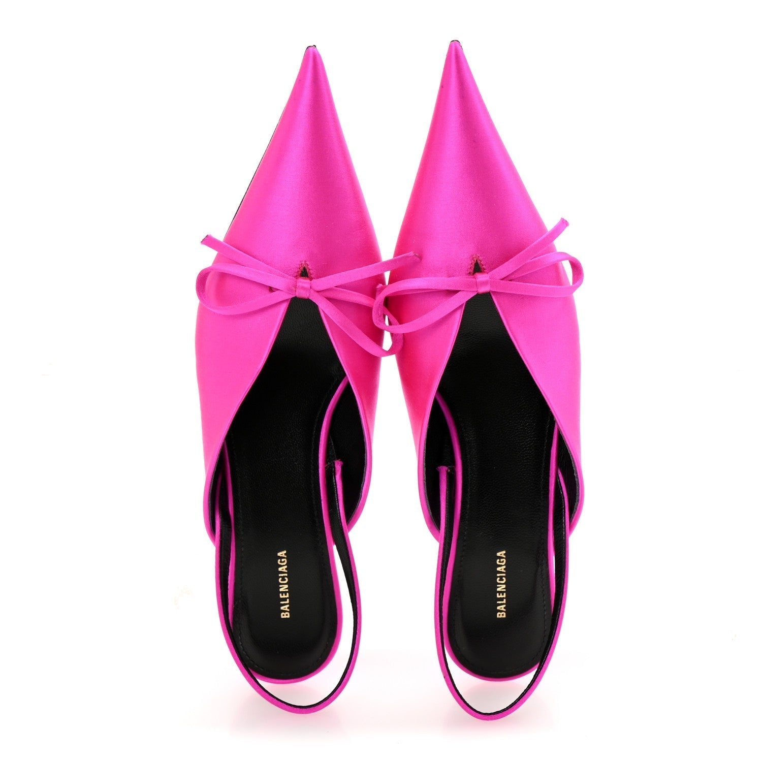SATIN POINTED TOE KNIFE SLINGBACK 40MM MULES ROSE FUCHSIA