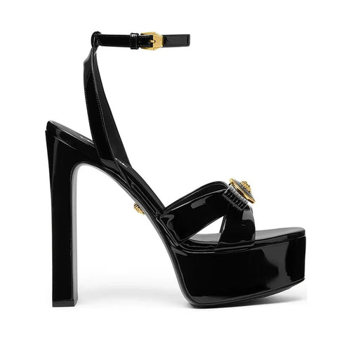Versace Platform Sandals - Black with gold Medusa (different model - ankle strap sandal, not platform mule)