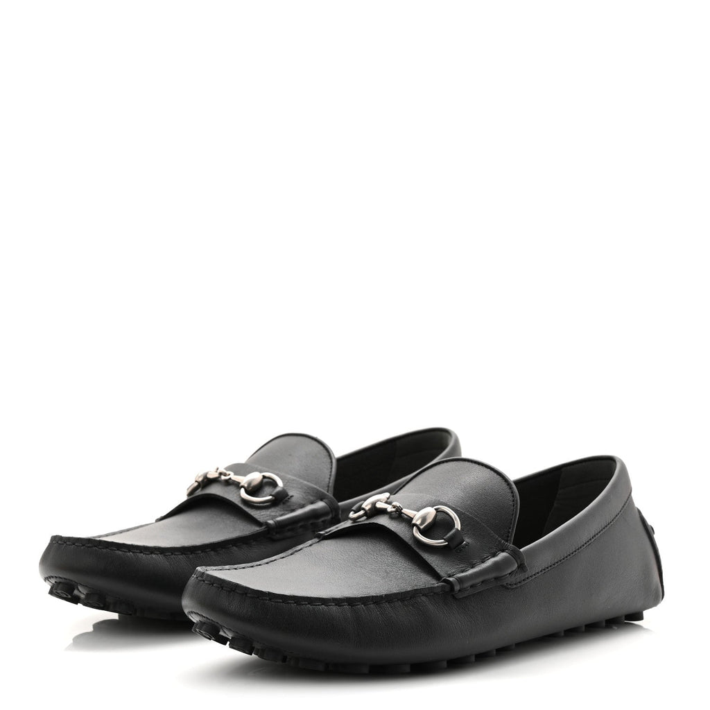 SOFT CLOVE CALFSKIN MENS HORSEBIT DRIVER LOAFERS BLACK