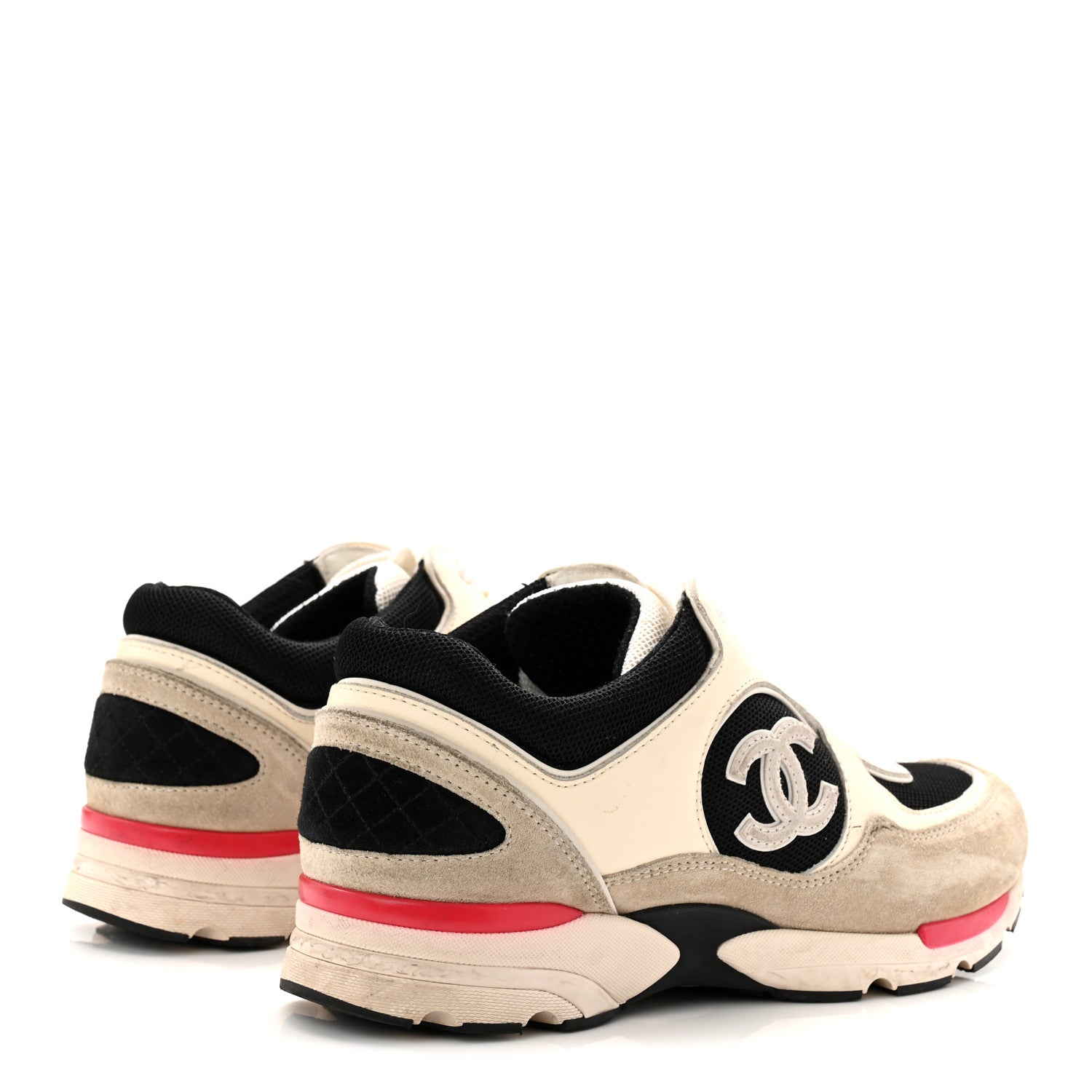 MESH SUEDE CALFSKIN GRAINED CALFSKIN WOMENS CC SNEAKERS WHITE BLACK PINK
