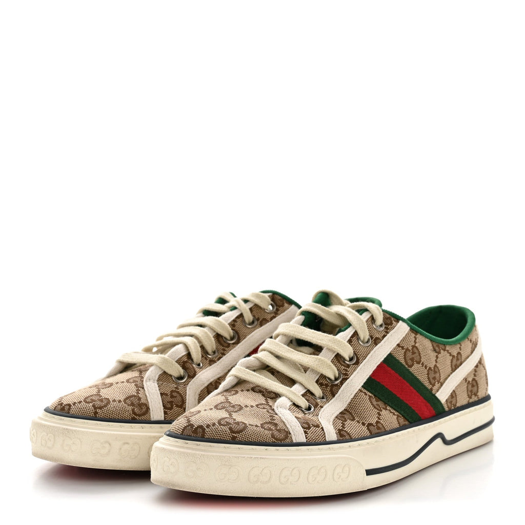 GG MONOGRAM WEB WOMENS 1977 TENNIS SNEAKERS BEIGE EBONY MYSTIC WHITE