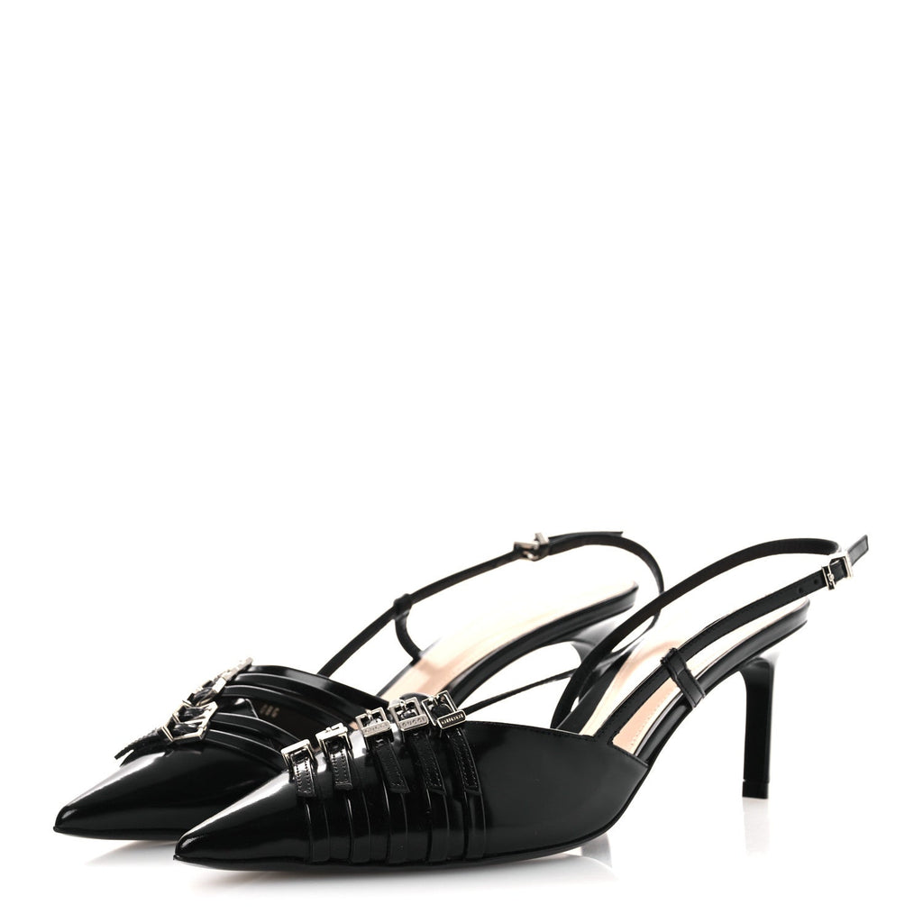 PATENT REGENT CALFSKIN WALMA 65 BUCKLE SLINGBACK PUMPS BLACK