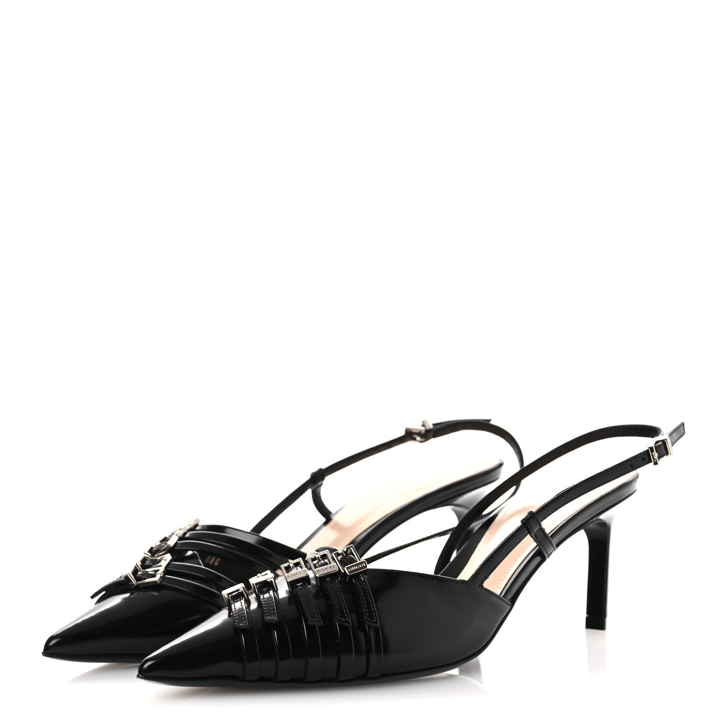 PATENT REGENT CALFSKIN WALMA 65 BUCKLE SLINGBACK PUMPS BLACK