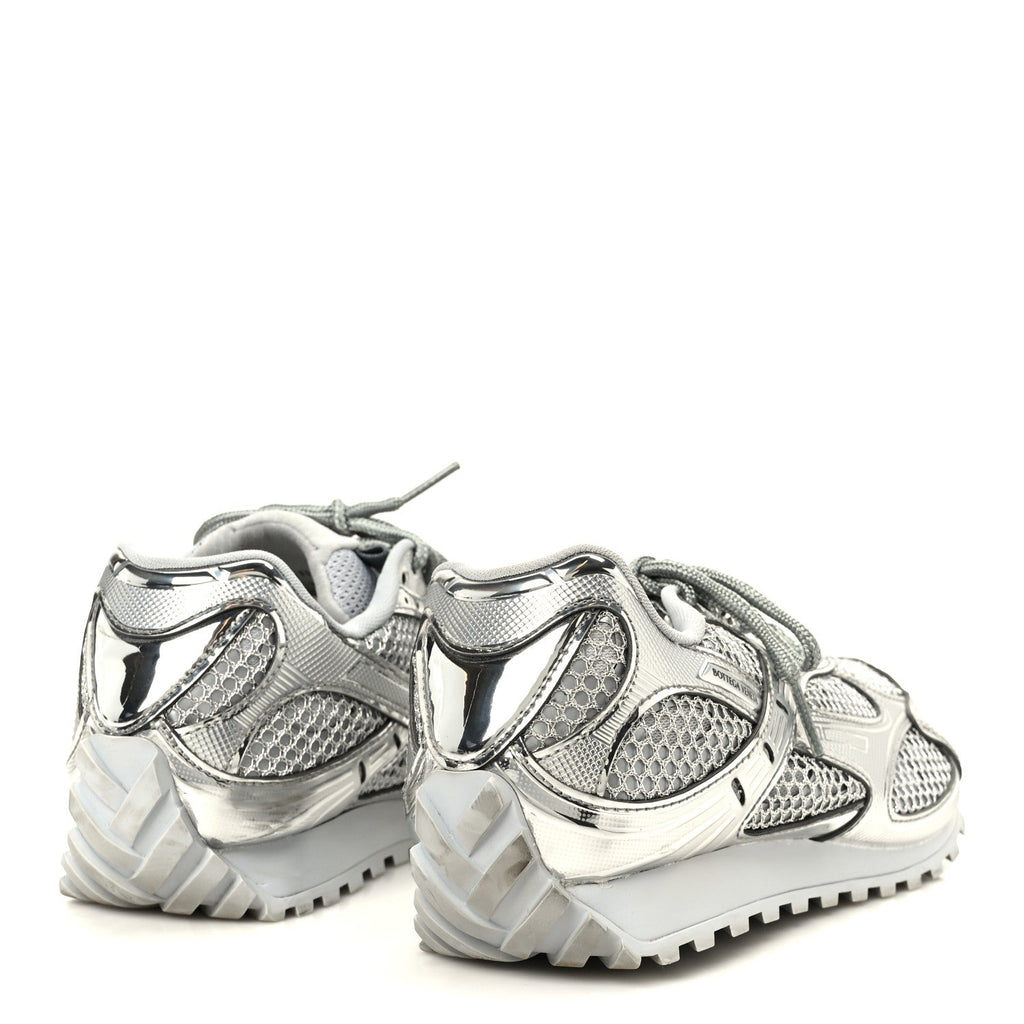 CALFSKIN FISHNET FABRIC ORBIT SNEAKERS SILVER