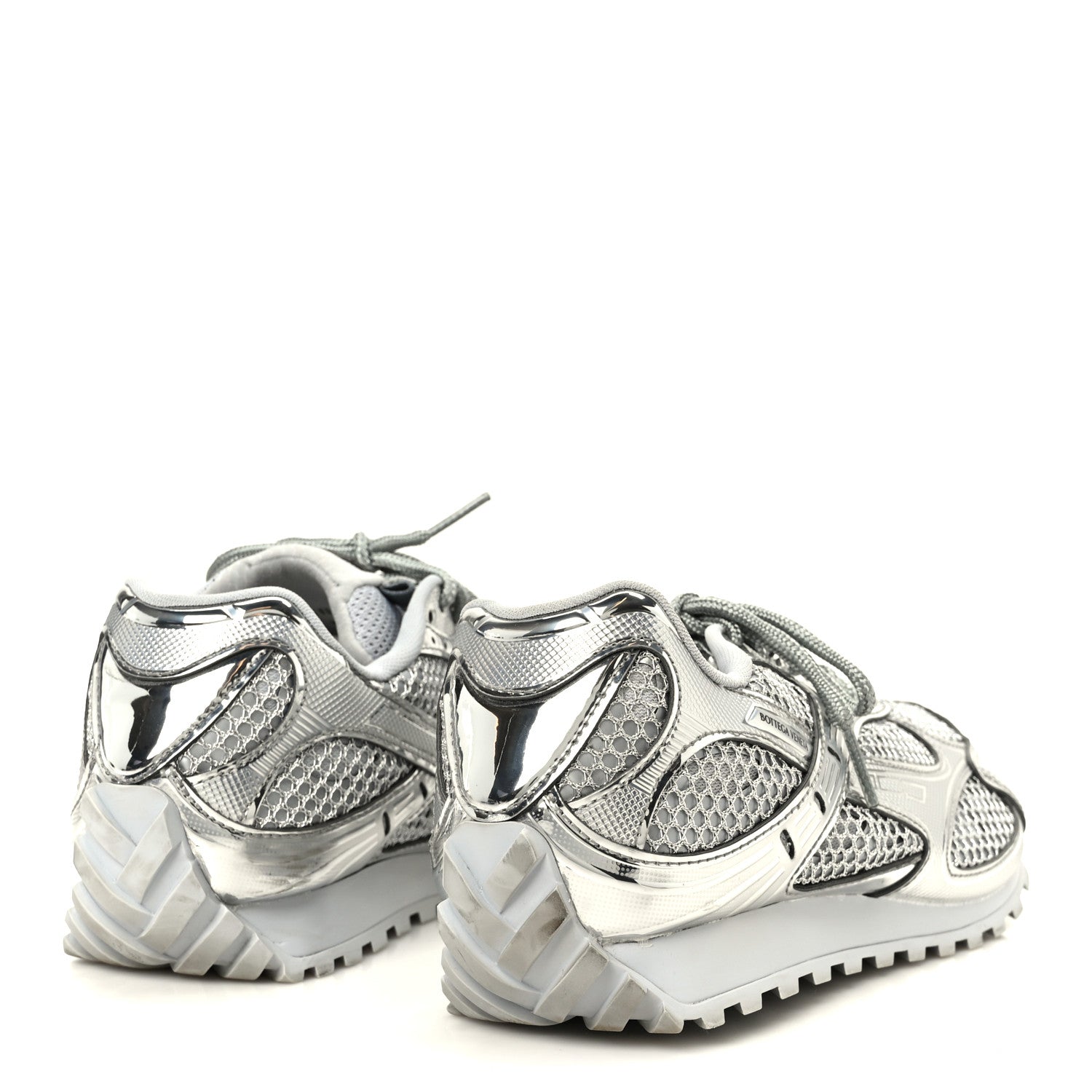 CALFSKIN FISHNET FABRIC ORBIT SNEAKERS SILVER