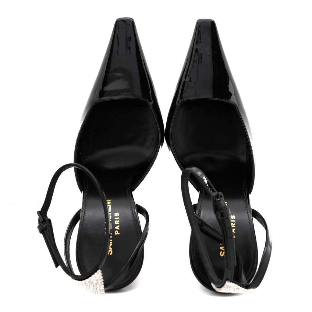 PATENT CALFSKIN CRYSTAL ANOUK PUMPS BLACK