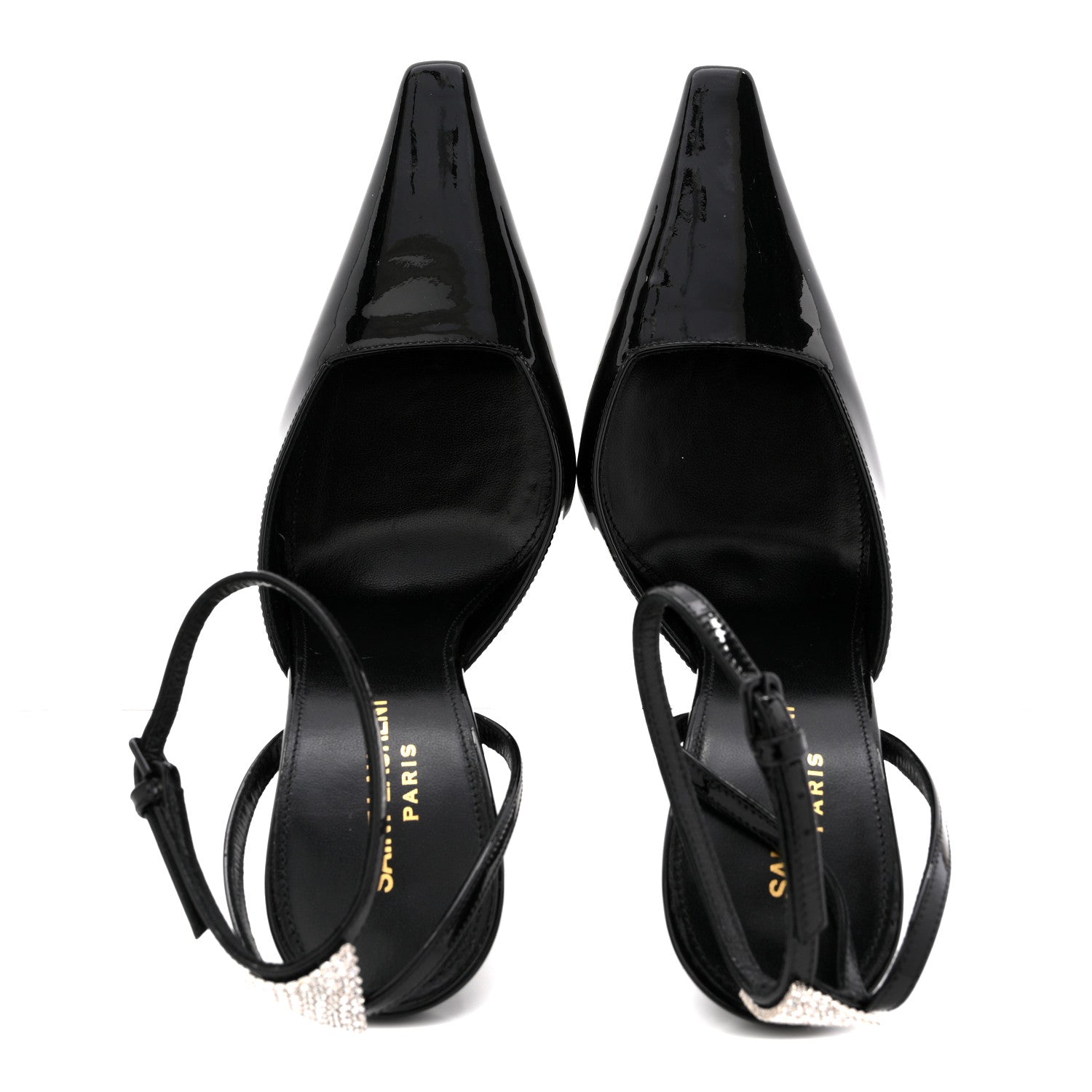 PATENT CALFSKIN CRYSTAL ANOUK PUMPS BLACK
