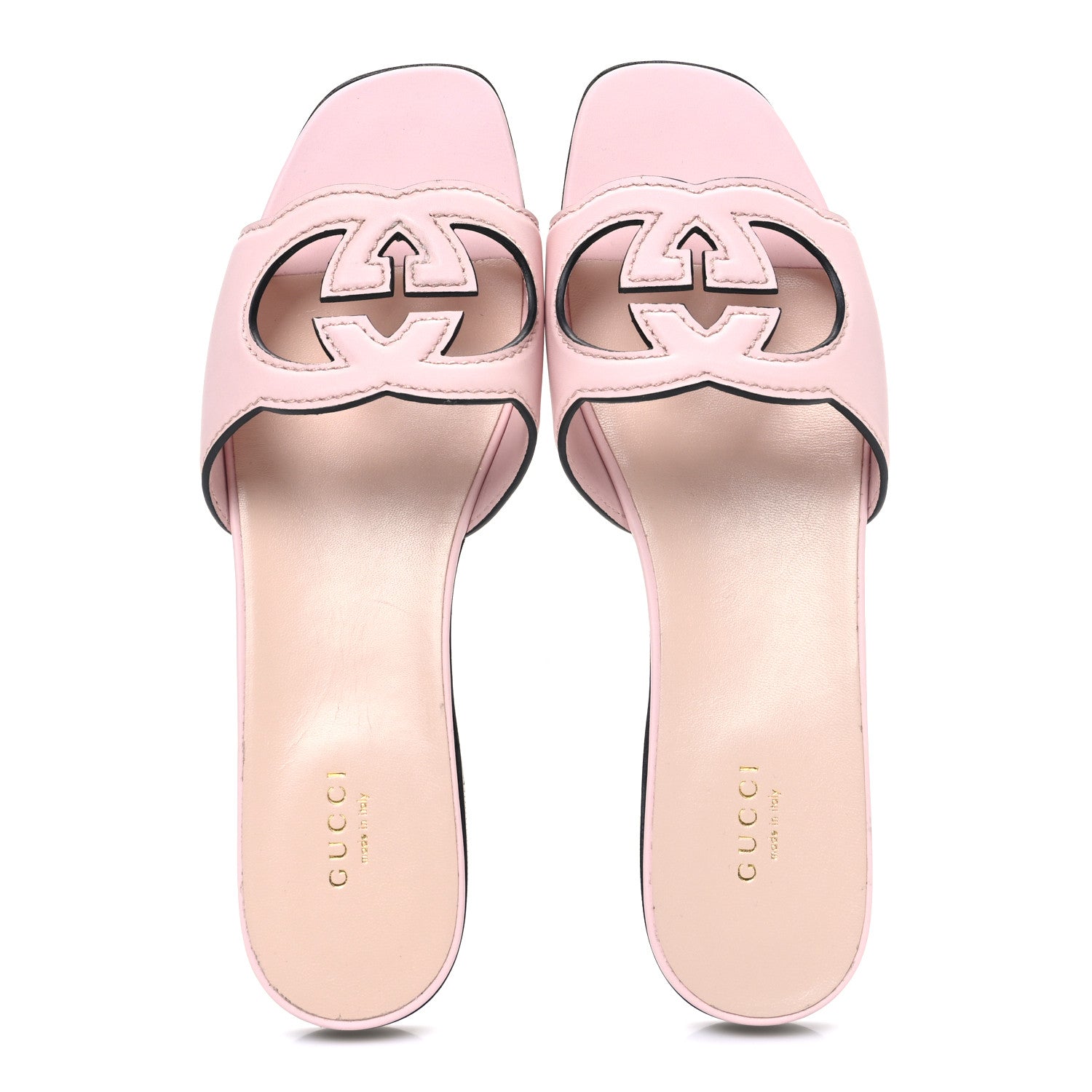 COSMOS SOFTY CALFSKIN INTERLOCKING G CUT OUT SLIDE SANDALS PASTEL PINK