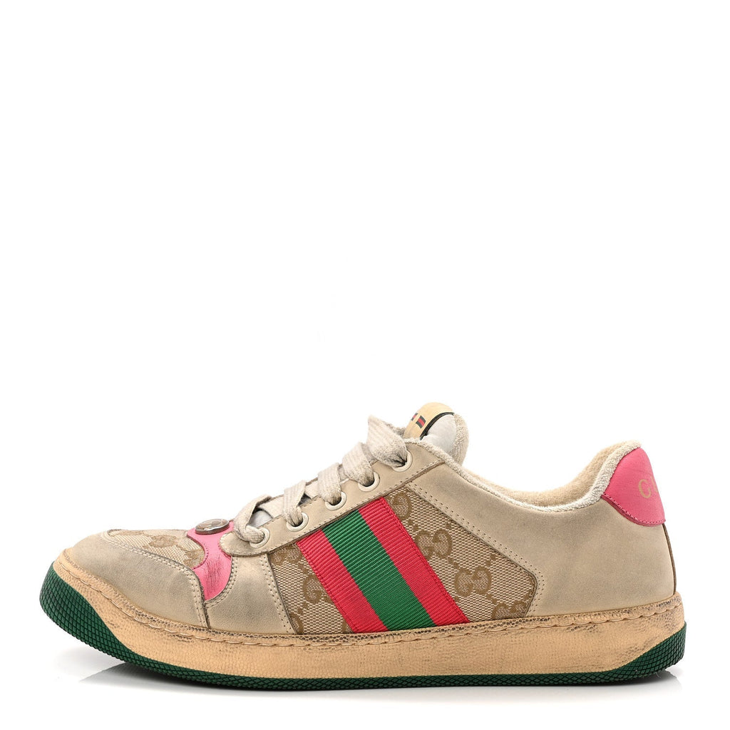 GG MONOGRAM NUBUCK WEB WOMENS SCREENER SNEAKERS NEW SAND DUSTY MILK PINK