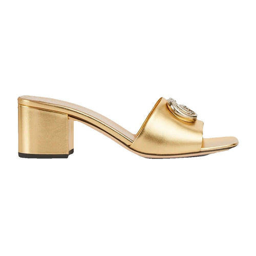 Gucci Slide Sandal with Double G, Leather - Gold