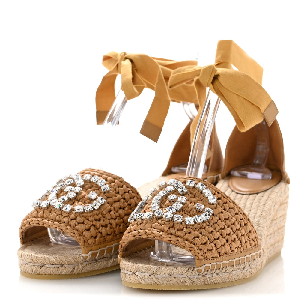 RAFFIA CANVAS CRYSTAL INTERLOCKING G ESPADRILLES BEIGE