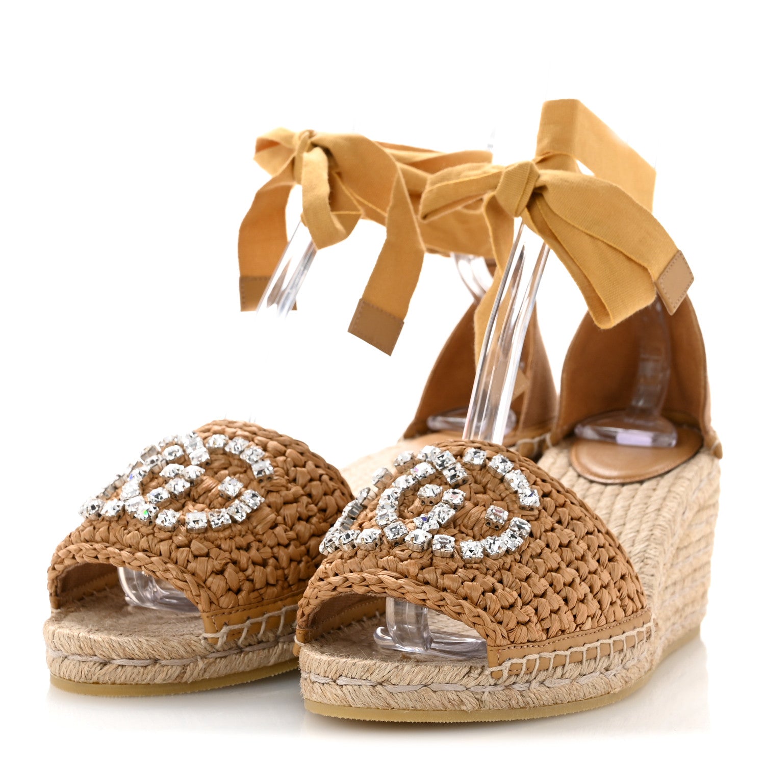 RAFFIA CANVAS CRYSTAL INTERLOCKING G ESPADRILLES BEIGE