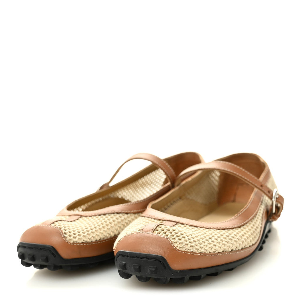 CROCHET KNIT CALFSKIN KICHU BALLET FLATS BEIGE LIN NATUREL