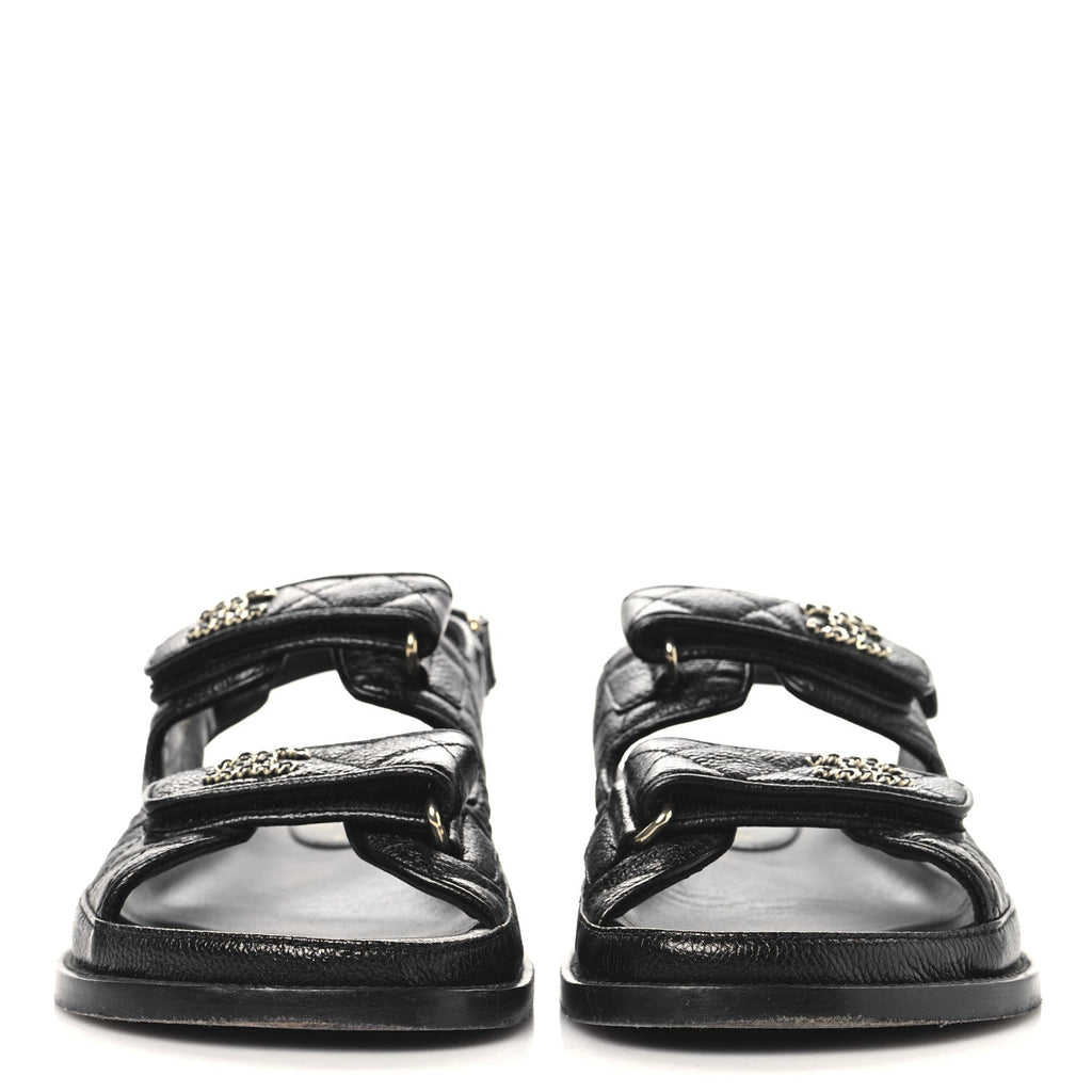 GRAINED CALFSKIN VELCRO DAD SANDALS BLACK