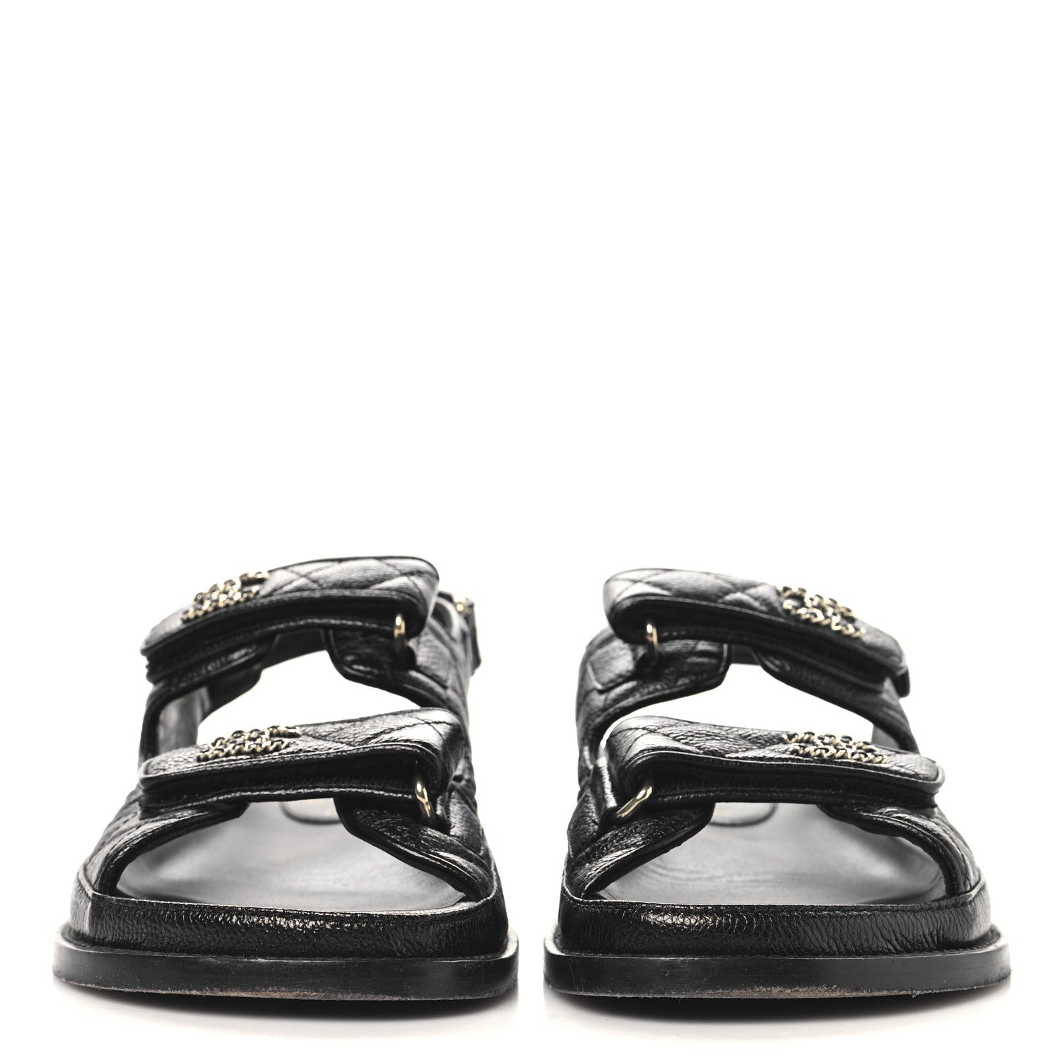 GRAINED CALFSKIN VELCRO DAD SANDALS BLACK