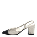 STRASS GROSGRAIN CAP TOE CC SLINGBACK PUMPS SILVER BLACK