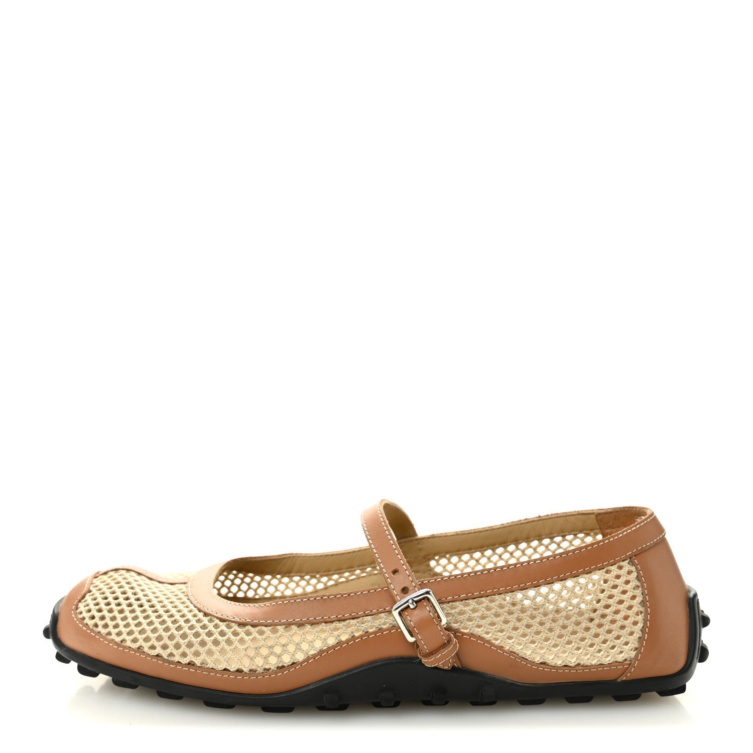 CROCHET KNIT CALFSKIN KICHU BALLET FLATS BEIGE LIN NATUREL