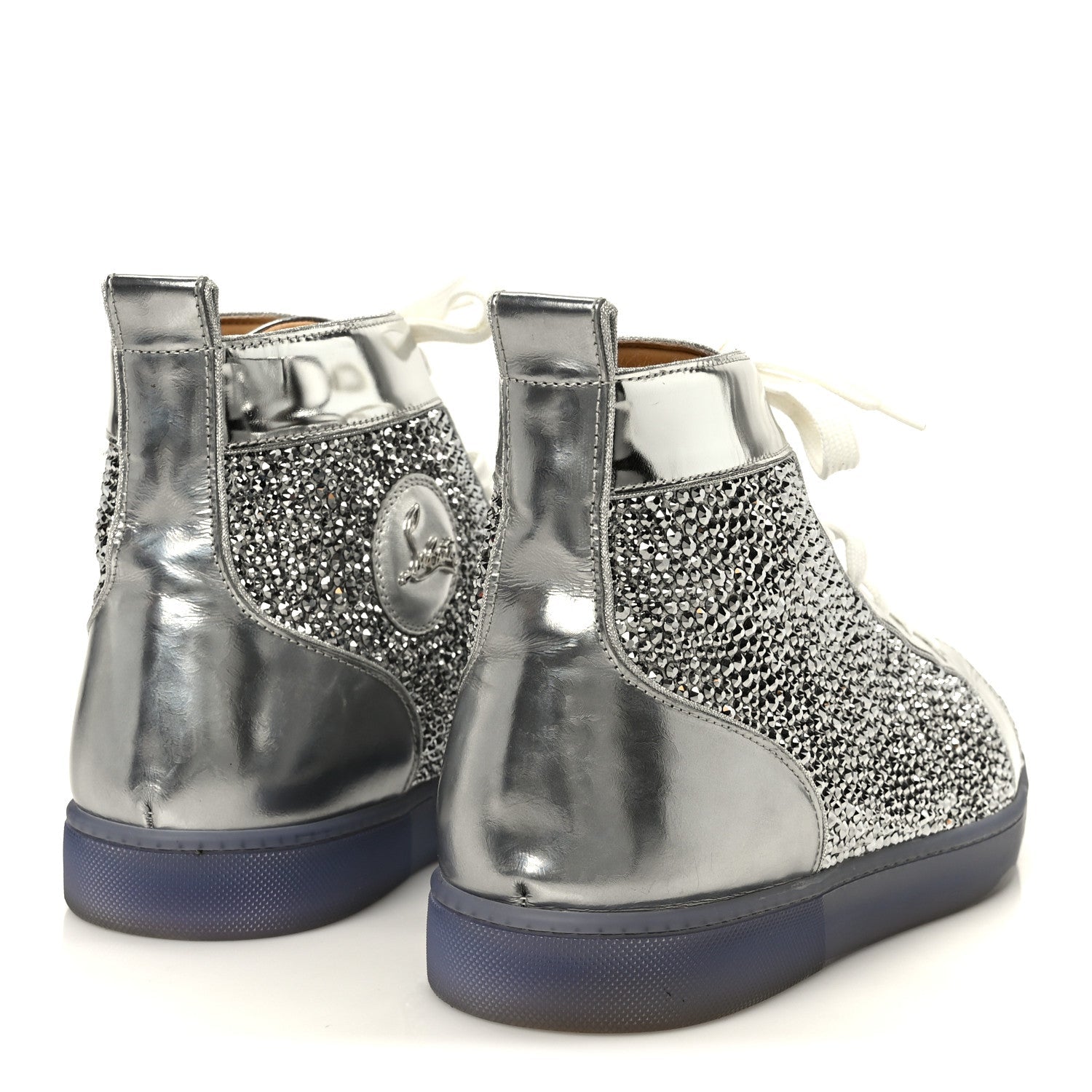 LAMINATED NAPPA FROZEN STRASS MENS LOUIS ORLATO FLAT SNEAKERS SILVER